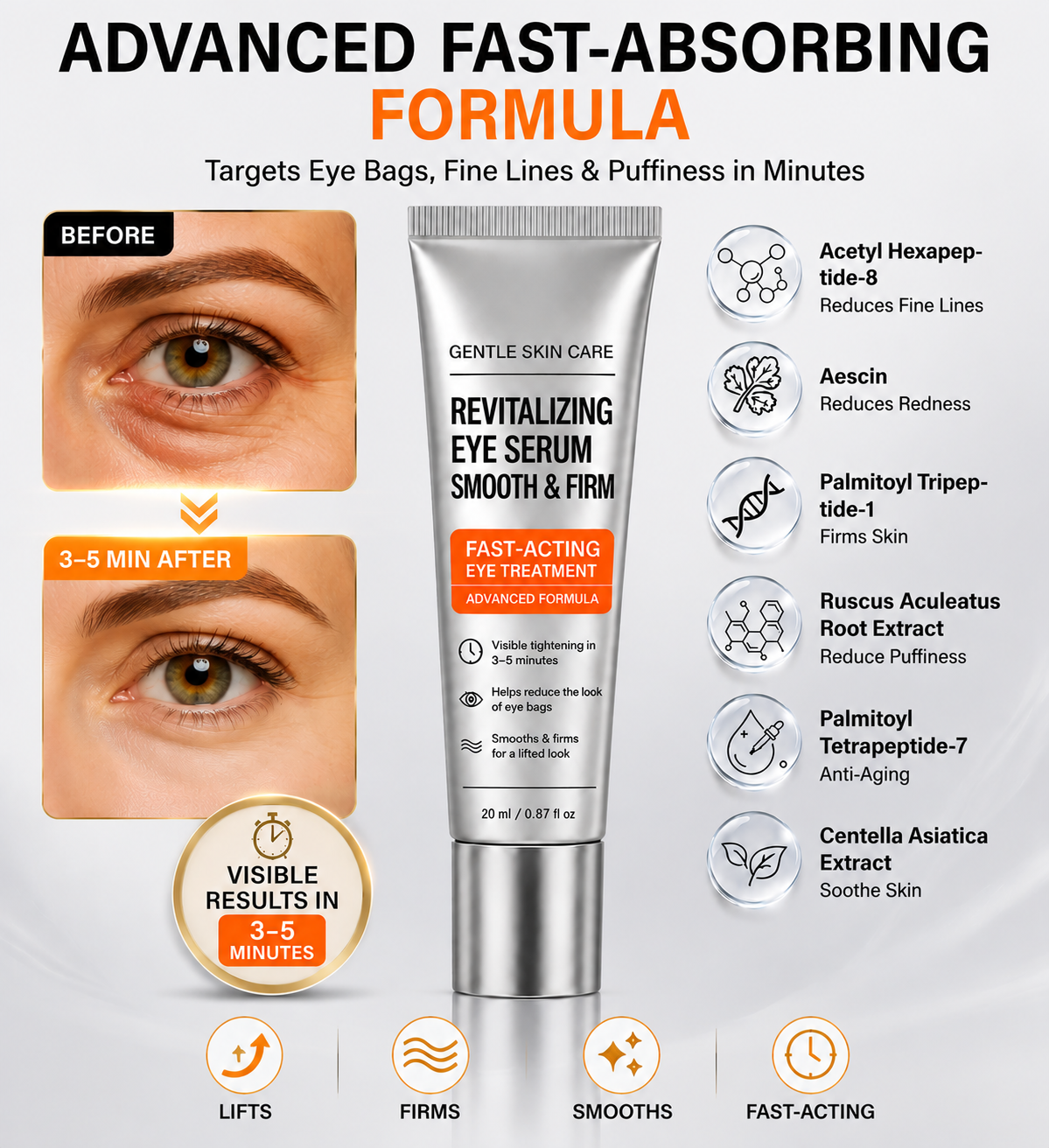 Instant Eye Lift & Face Tightening Cream – Smooths Bags, Puffiness & Fine Lines, No White Residue