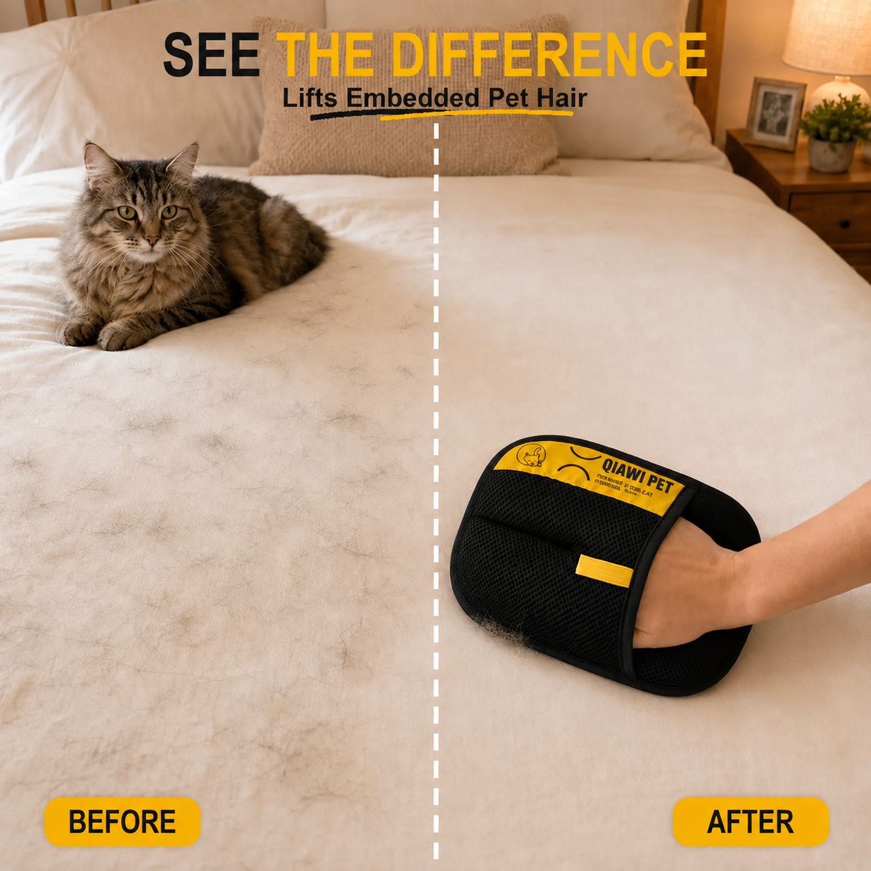 QIAWI Pet Hair Remover Glove for Cats & Dogs, Reusable Lint Remover for Couch, Carpet & Clothes