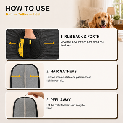 QIAWI Pet Hair Remover Glove for Cats & Dogs, Reusable Lint Remover for Couch, Carpet & Clothes